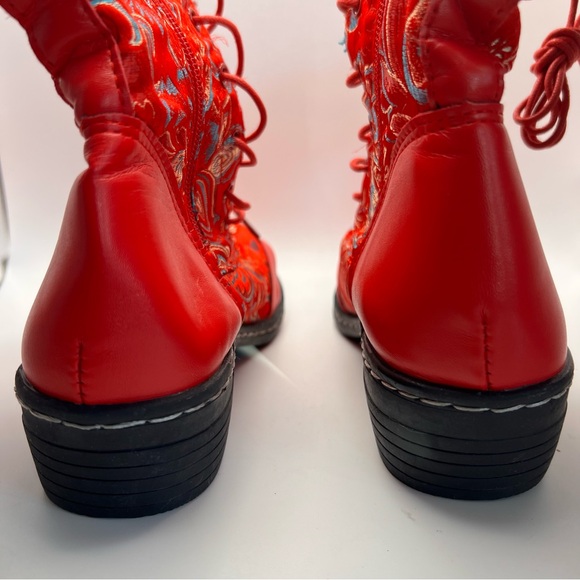 3/$30 Red Floral Lace-Up Boots - Picture 4 of 6